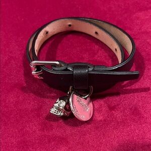 Alexander McQueen Black Leather Skull Charm Double Wrap Bracelet